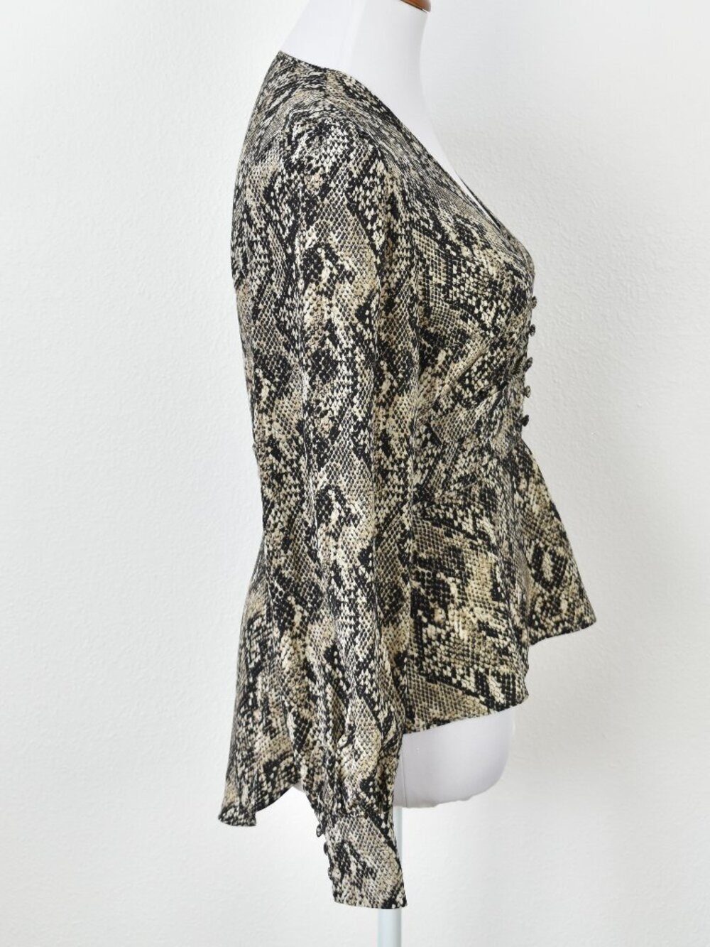 Veronica Beard Thea Snake Print Silk Blouse Peplum - 4 - Picture 5 of 10